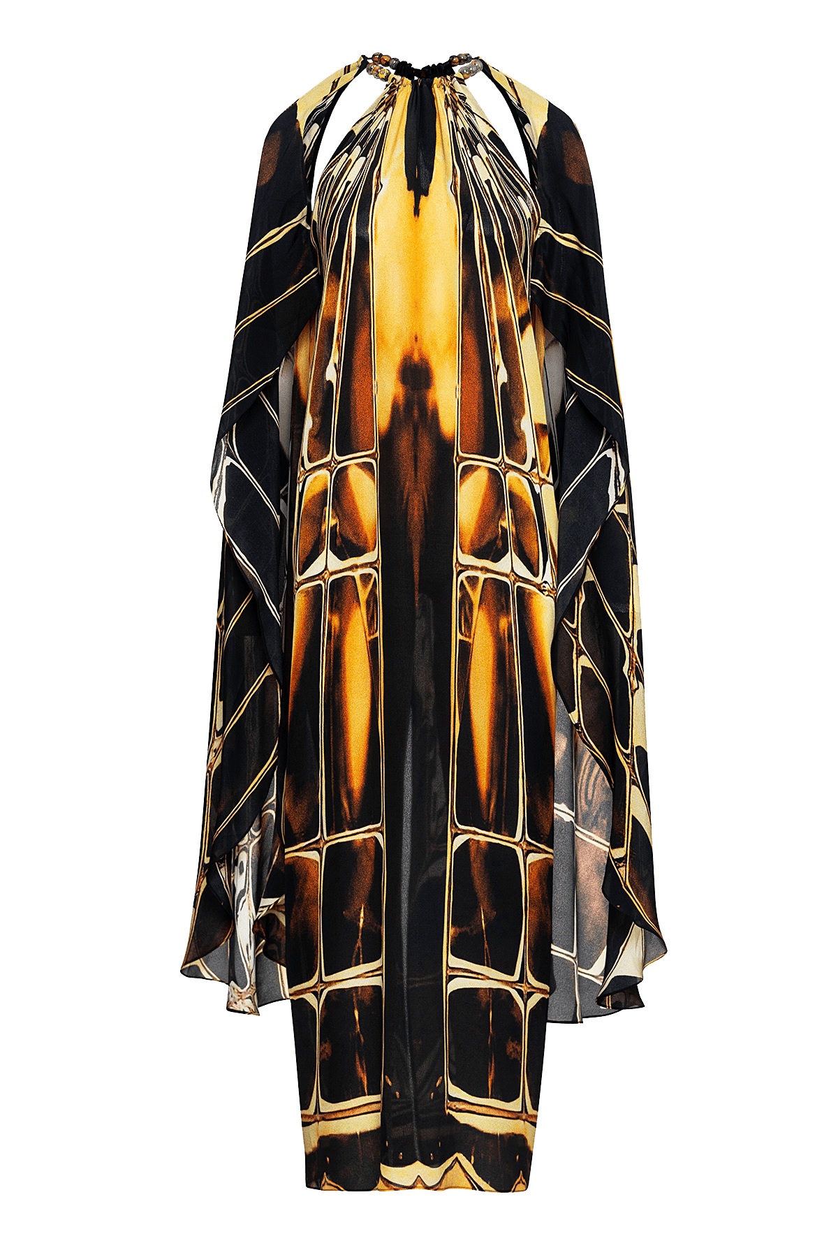 Uma Column Caped Dress in Silk.