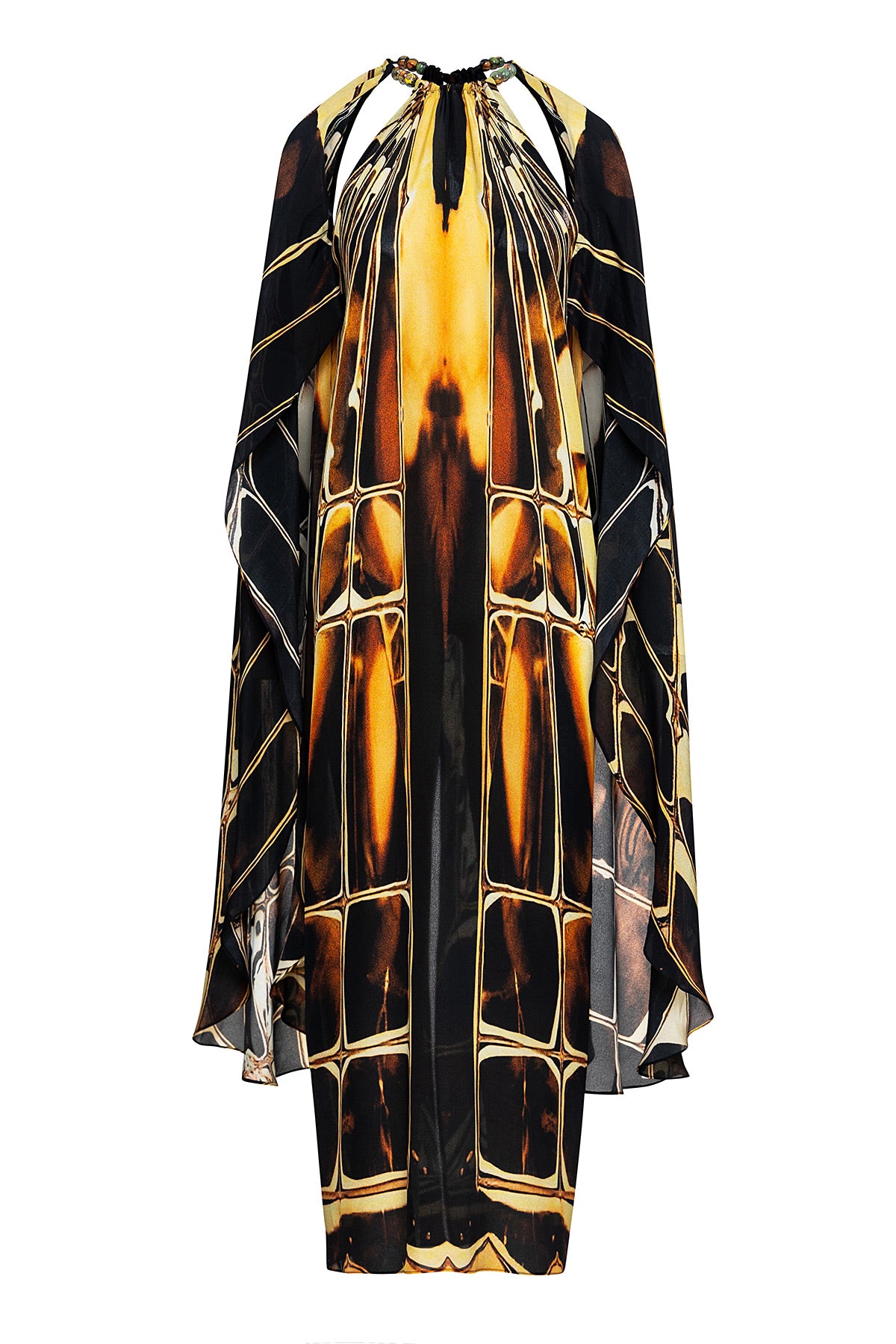 Uma Column Caped Dress in Silk.