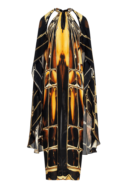 Uma Column Caped Dress in Silk.